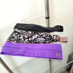 (3) Lululemon Headbands, Purple, Gray, Pink Floral